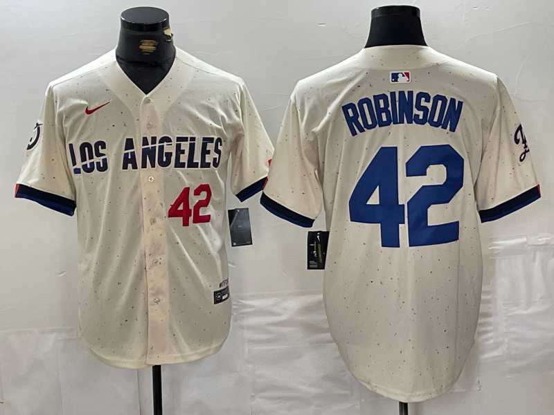 Men%27s Los Angeles Dodgers #42 Jackie Robinson Number Cream 2024 City Connect Limited Stitched Jersey->los angeles dodgers->MLB Jersey